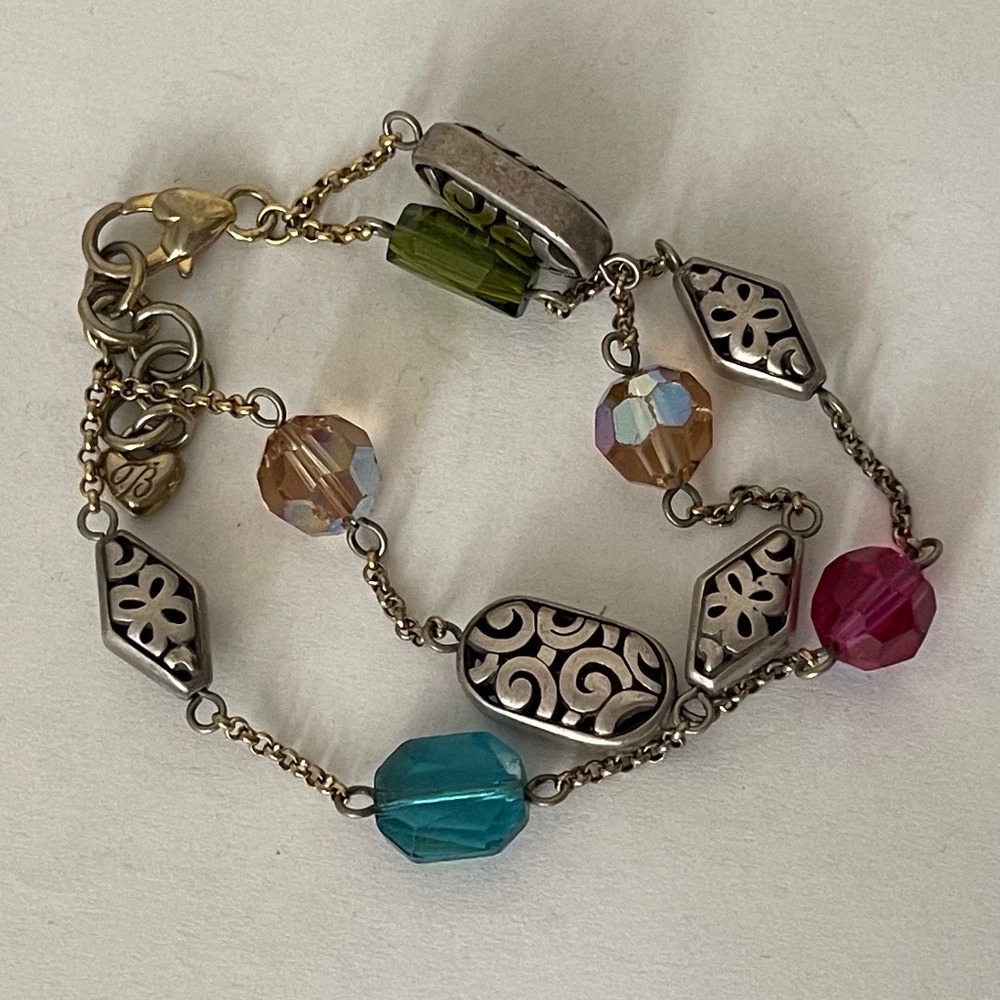 Brighton multi color, colorful crystal and metal swirl beads bracelet.